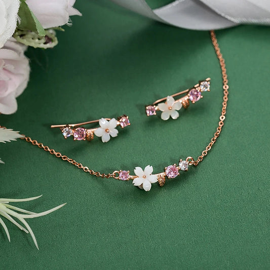 New Arrival Shell Flower Necklace Earrings Jewelry Sets for Women Zircon Stud Earrings Leaf Chokers Bridal Wedding Jewelry