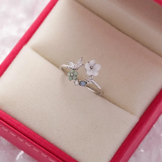 Korean Delicate Flowers Rings for Women Girls Temperament Micro-Inlaid Crystal Zircon Finger Rings Party Jewelry Accessories