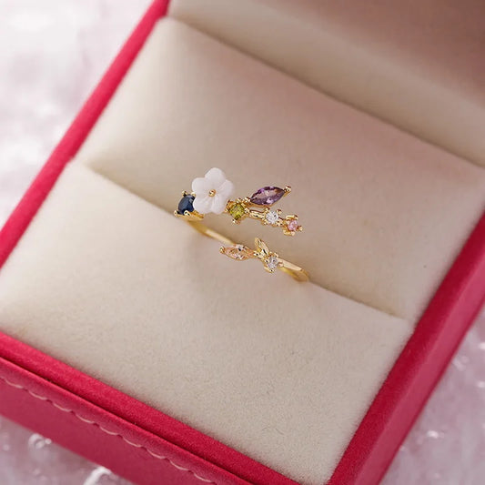 Korean Delicate Flowers Rings for Women Girls Temperament Micro-Inlaid Crystal Zircon Finger Rings Party Jewelry Accessories