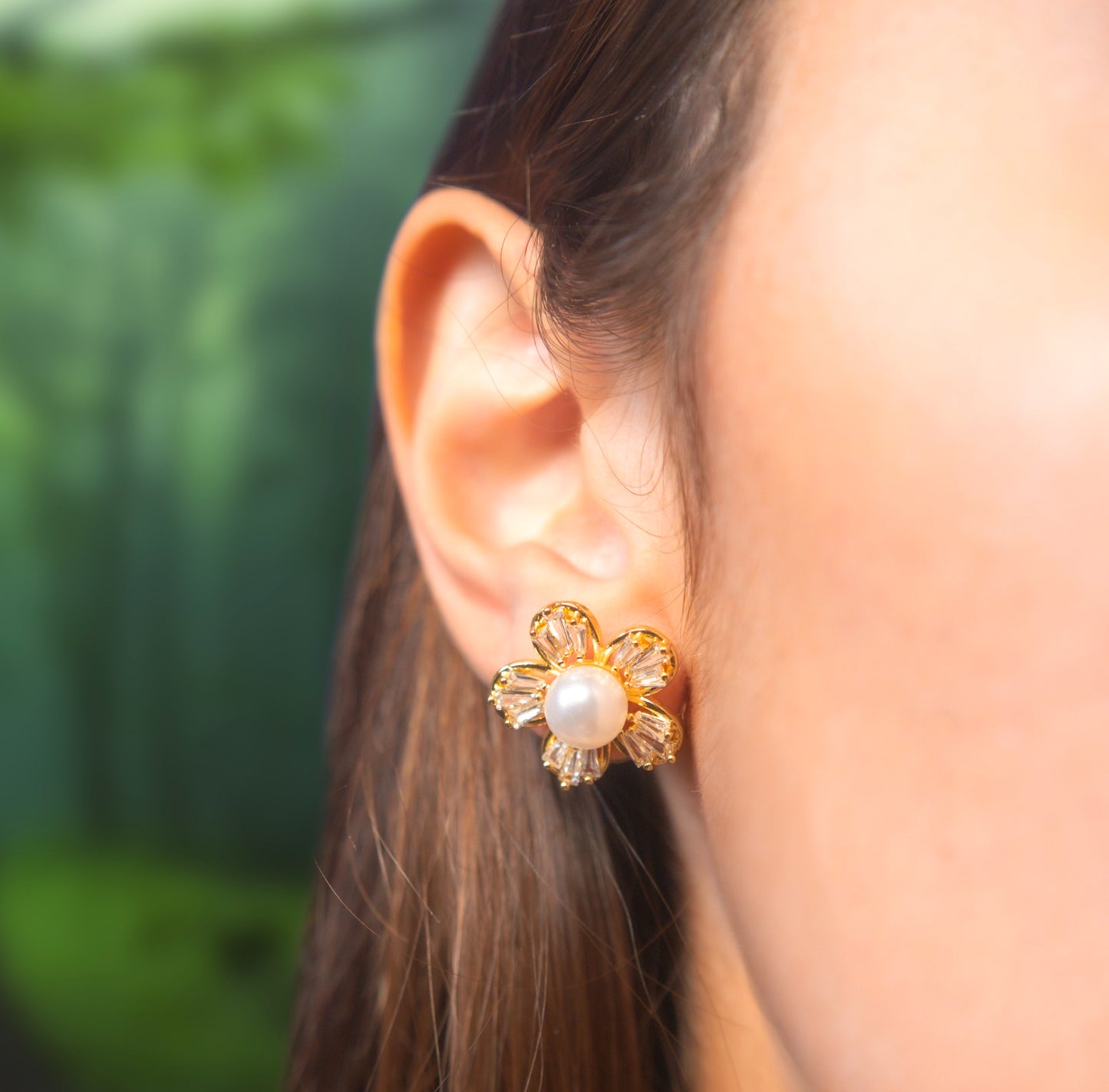 316L Stainless Steel Steell Zircon Five Leaf Flowers Pearl Pendant Necklace Earrings Set New Trend Elegant Jewelry Gift