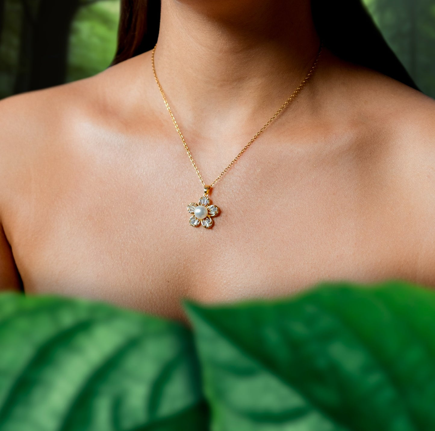 316L Stainless Steel Steell Zircon Five Leaf Flowers Pearl Pendant Necklace Earrings Set New Trend Elegant Jewelry Gift