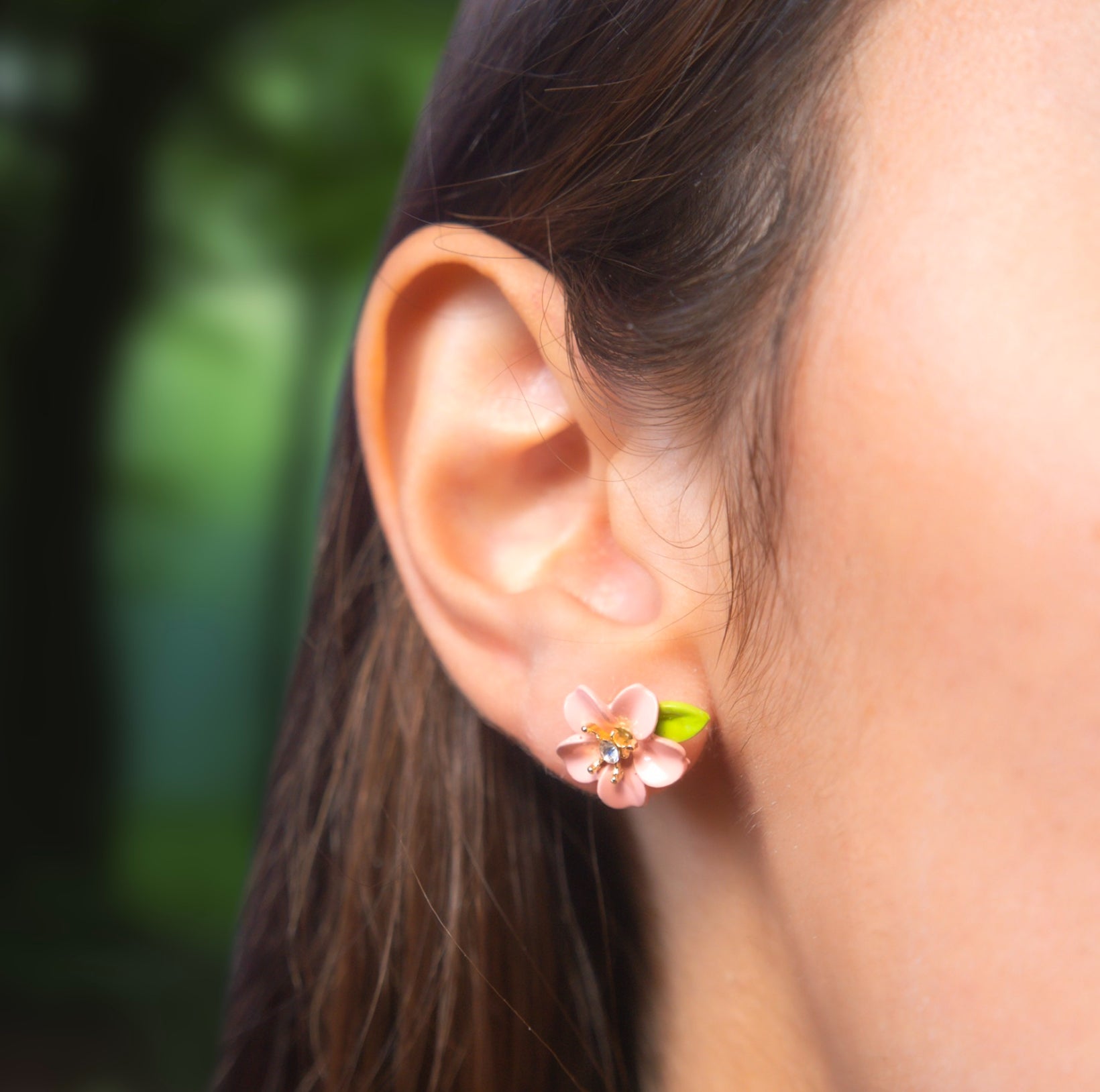 Fashion Pink Summer Cherry Blossoms Pearl Green Leaf Bead Jewelry Women'S Party Pendant Necklace