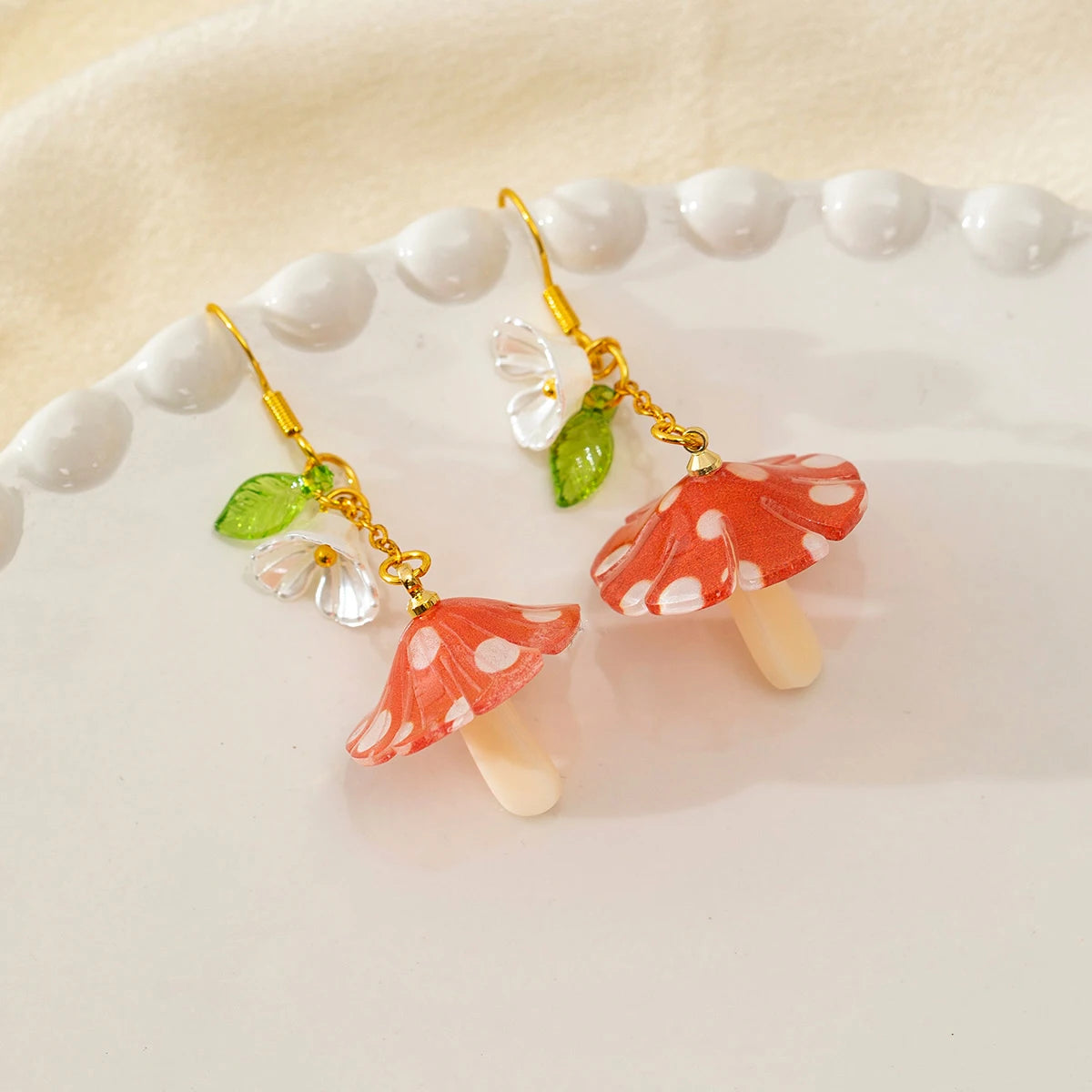 Handmade Mushroom Fruit Fun Dangle Drop Earrings